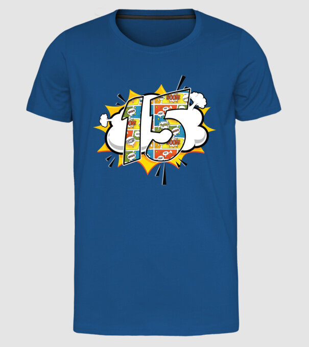 Birthday Comic Number 15 model albastru regal pe tricou