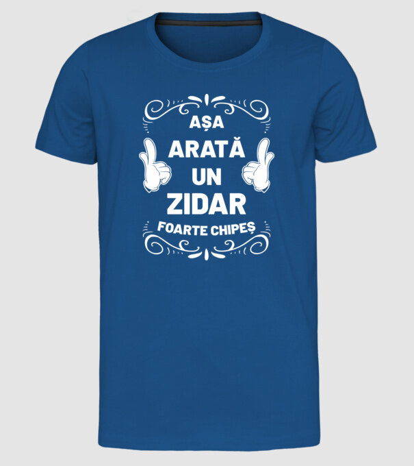 Așa arată un zidar foarte chipeș model albastru regal pe tricou
