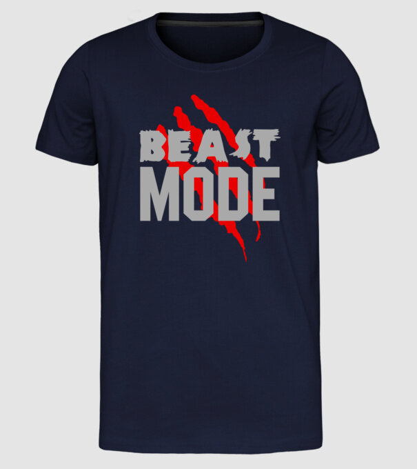 Beast mode model albastru închis pe tricou