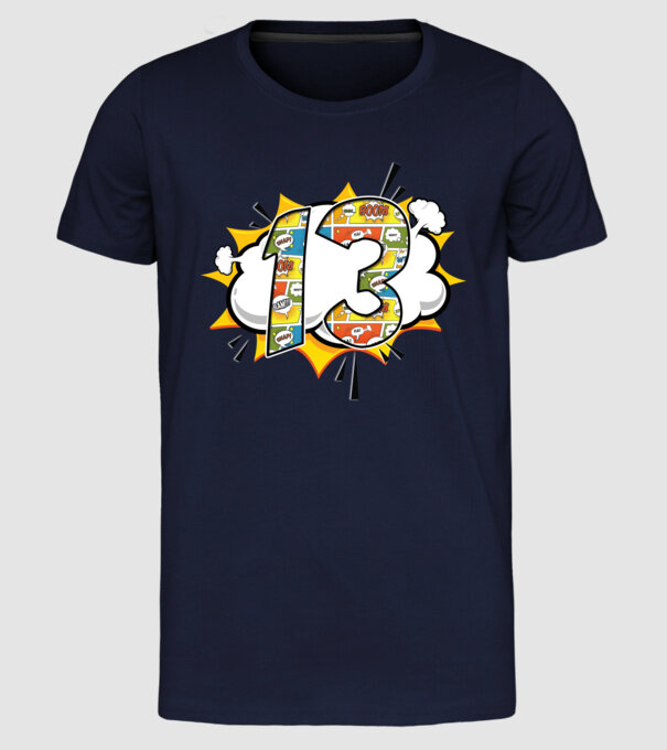 Birthday Comic Number 13 model albastru închis pe tricou