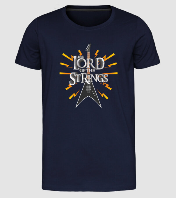 Lord of the Strings model albastru închis pe tricou