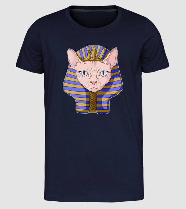 sphynx cat pharaoh model albastru închis pe tricou