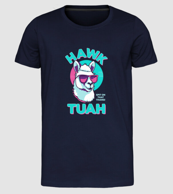 Hawk tuah llama retro sunglasses model albastru închis pe tricou