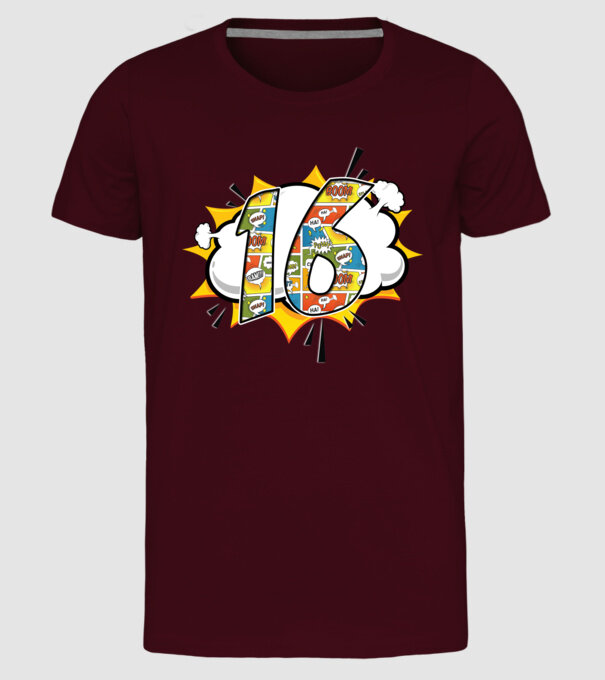 Birthday Comic Number 16 model bordo pe tricou