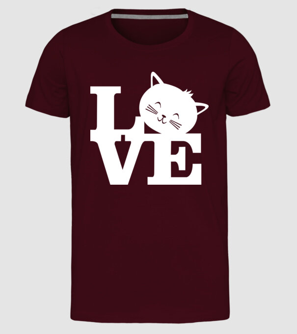 Love Pisică model bordo pe tricou