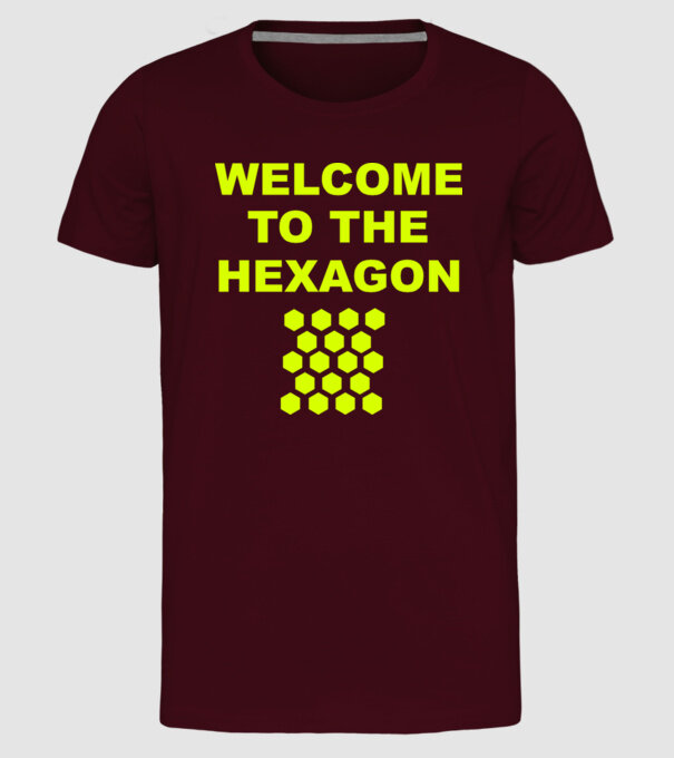 Welcome to the hexagon model bordo pe tricou