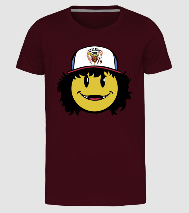 dustinhappyface model bordo pe tricou