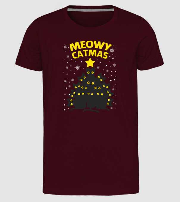 Meowy catmas black model bordo pe tricou