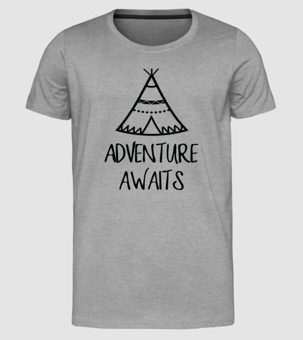 Advanture awaits model gri pe tricou