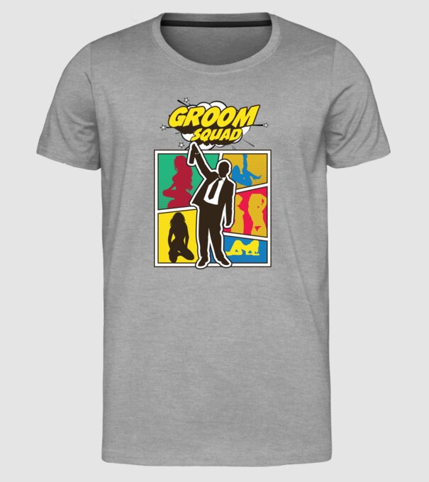 Comic Groom Squad model gri pe tricou