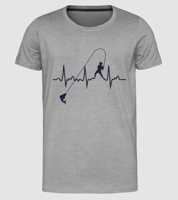 fishing heartbeat model gri pe tricou