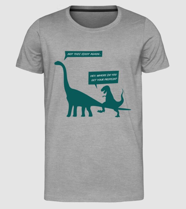 idiot dinosaur vegan model gri pe tricou