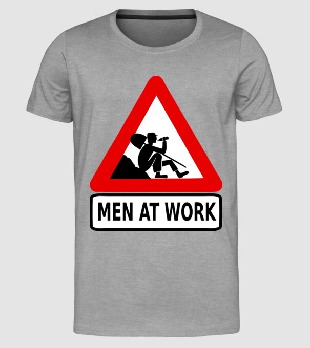 men at work model gri pe tricou