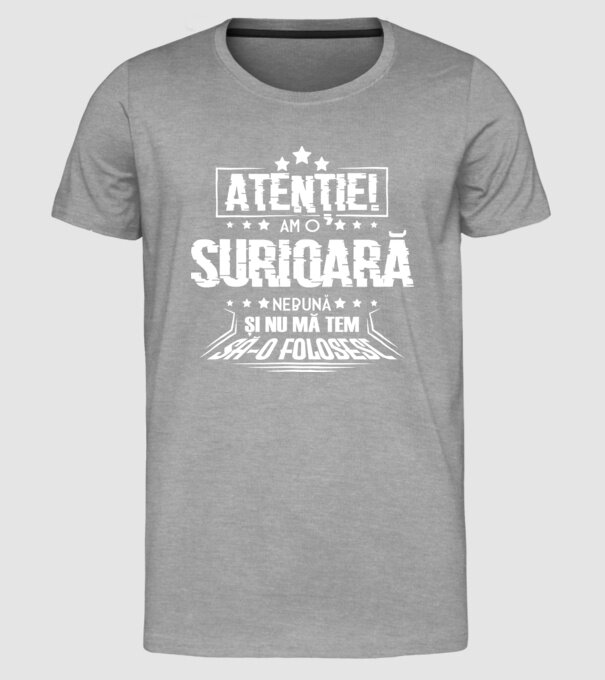 Atenție! Am o surioară nebună și nu mă tem să o folosesc. model gri pe tricou
