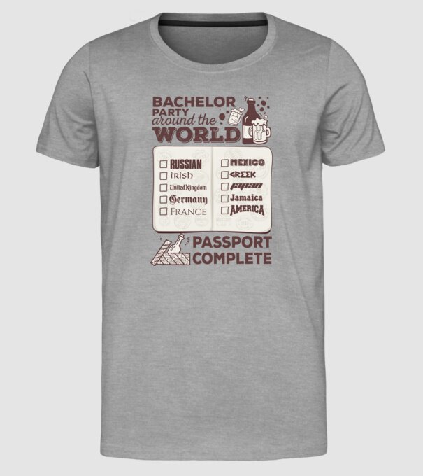 Bachelor Party World tour model gri pe tricou