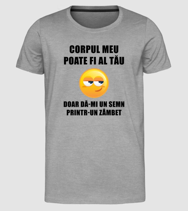 corpul meu poate fi al tău, doar dă-mi un semn printr-un zâmbet model gri pe tricou