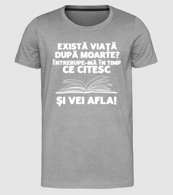există viață după moarte? întrerupe-mă în timp ce citesc și vei afla model gri pe tricou