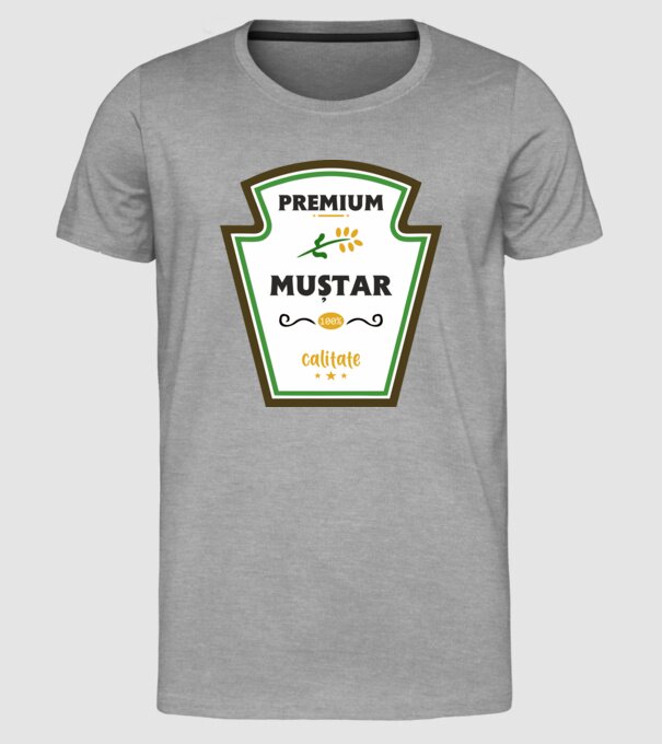 muștar premium - calitate model gri pe tricou