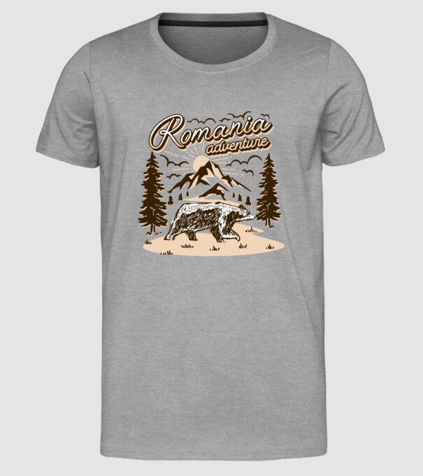 Romania bear adventure model gri pe tricou