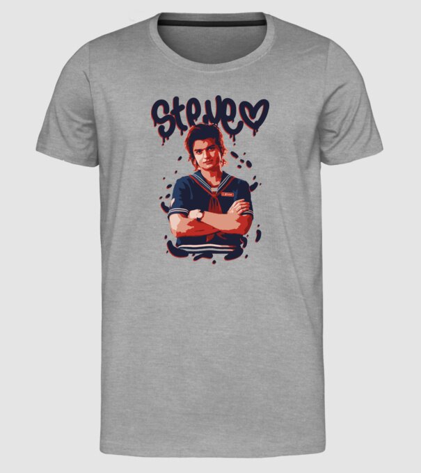 steve stranger things model gri pe tricou