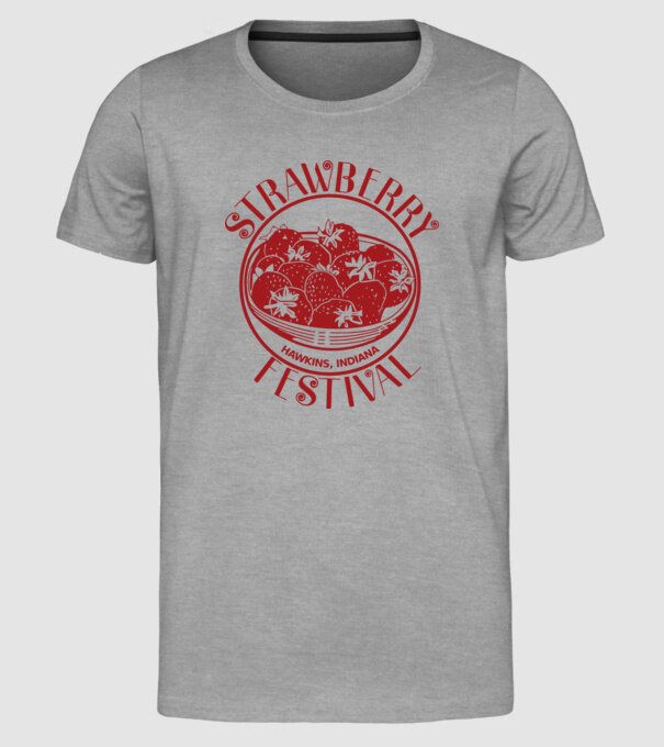 strawberry festival stranger things model gri pe tricou