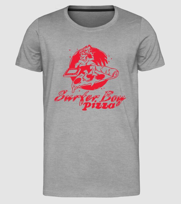 surfer boy pizza stranger things model gri pe tricou