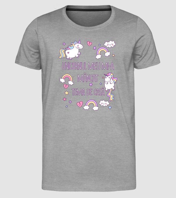Unicornul meu mi-a mâncat tema de casă model gri pe tricou