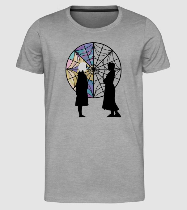 Wednesday and Enid model gri pe tricou