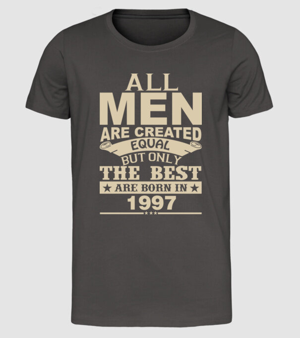All men are created - 1997 model gri închis pe tricou