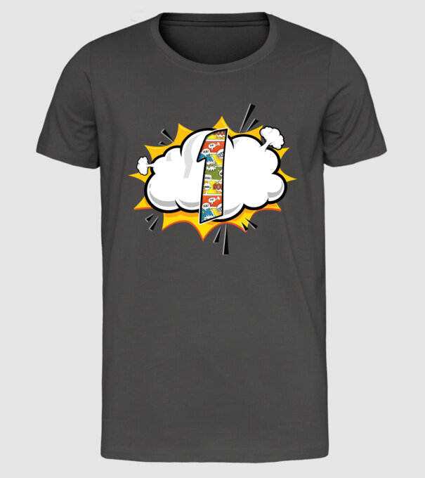 Birthday Comic Number 1 model gri închis pe tricou