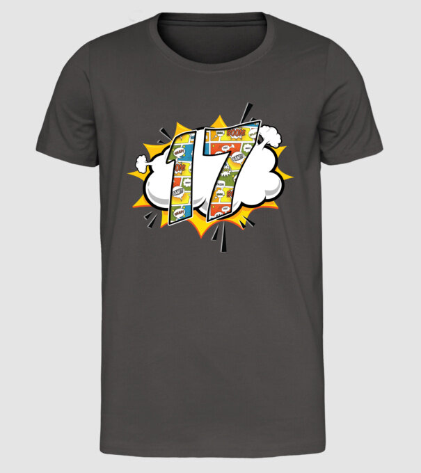 Birthday Comic Number 17 model gri închis pe tricou