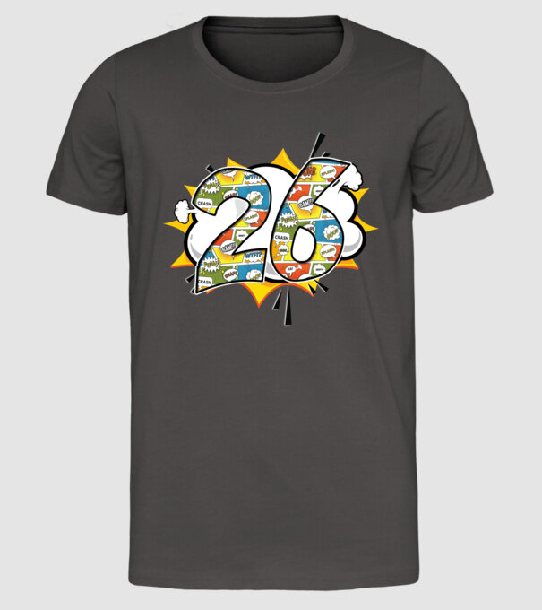 Birthday Comic Number 26 model gri închis pe tricou