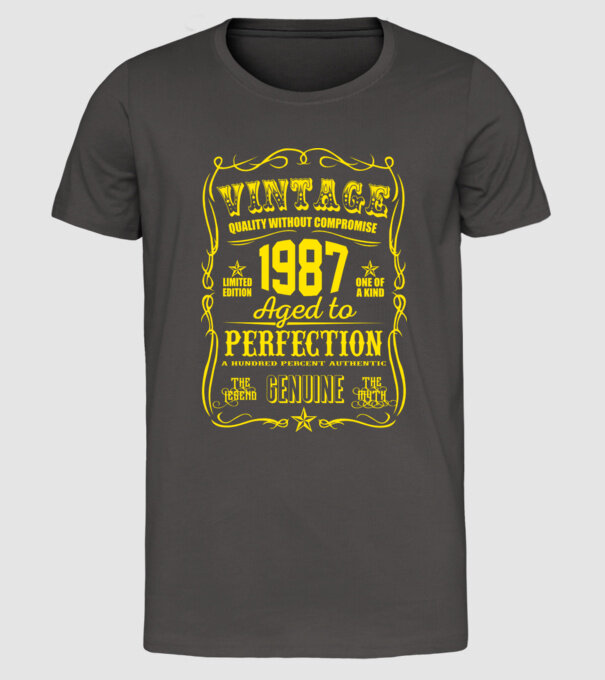 Vintage Perfection - 1987 model gri închis pe tricou