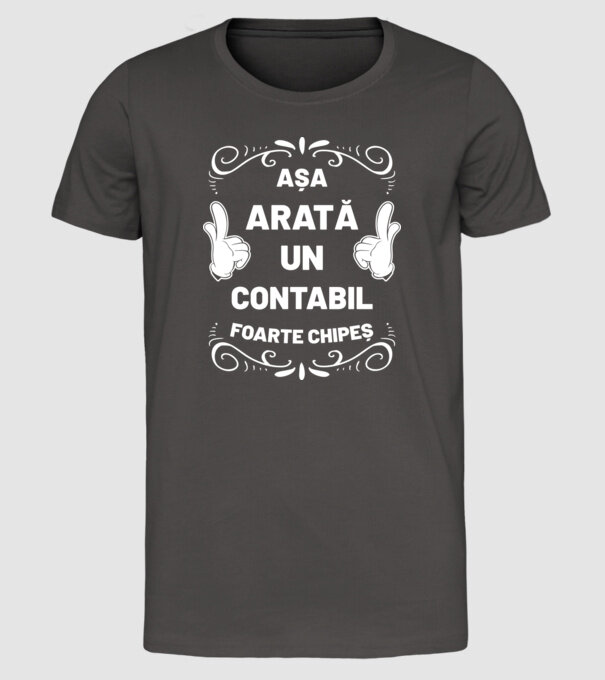 Așa arată un contabil foarte chipeș model gri închis pe tricou