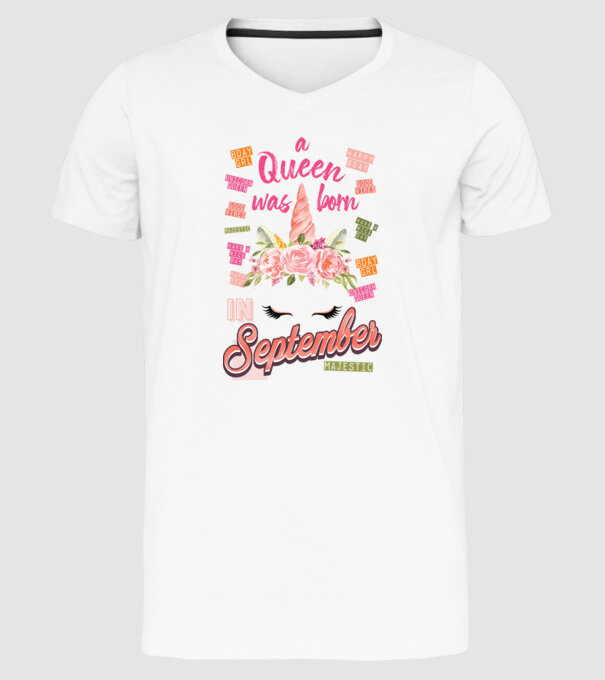 A queen was born in SZEPTEMBER model alb pe tricou