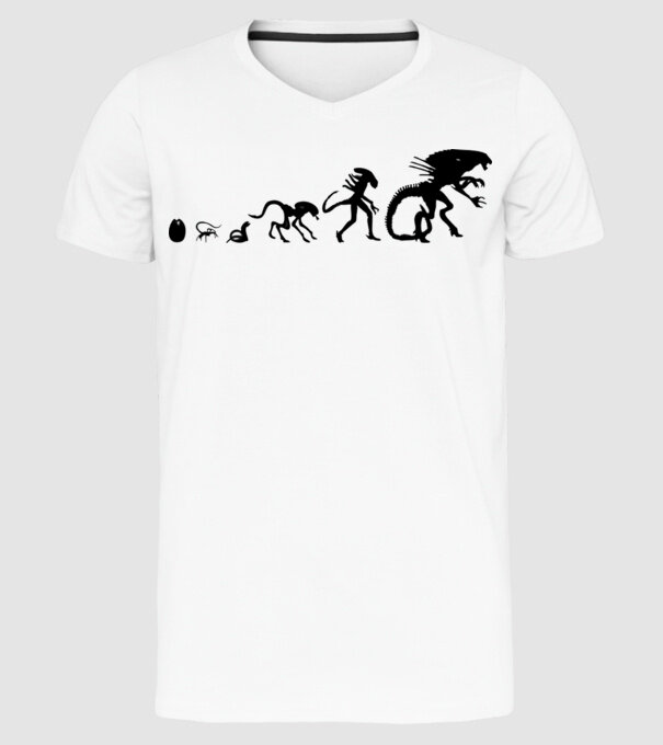 Evoluție Alien model alb pe tricou