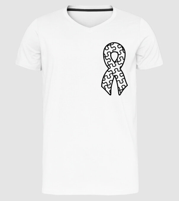Panglică Ziua Mondială a Autismului model alb pe tricou