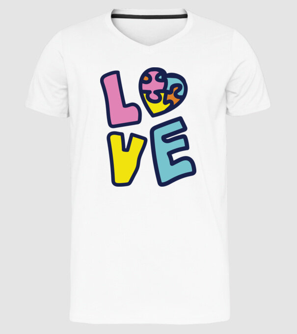 Ziua Mondială a Autismului LOVE model alb pe tricou