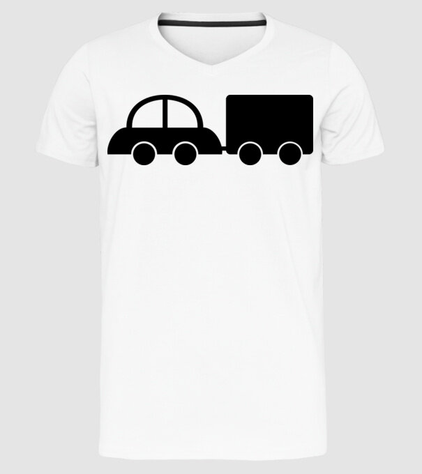 Car with tail model alb pe tricou