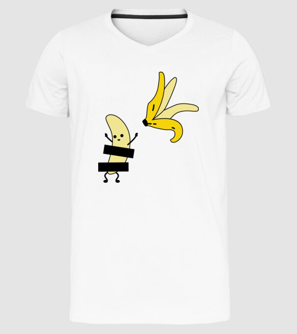Cuplu Banană fată model alb pe tricou