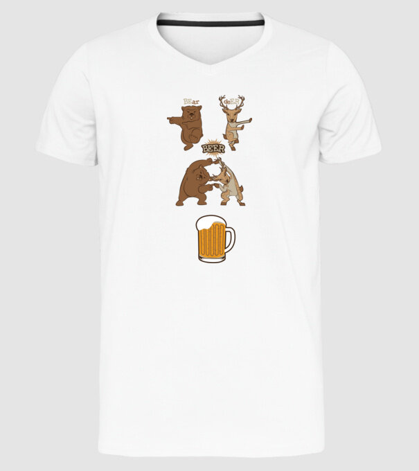Bear deer beer model alb pe tricou