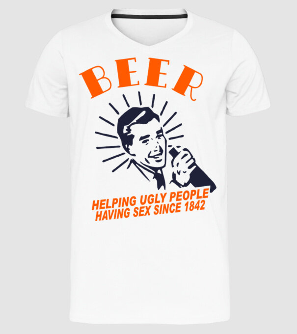 beeer model alb pe tricou