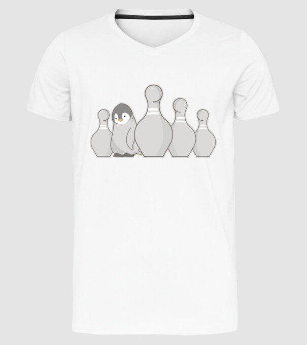 Bowling pinguin model alb pe tricou