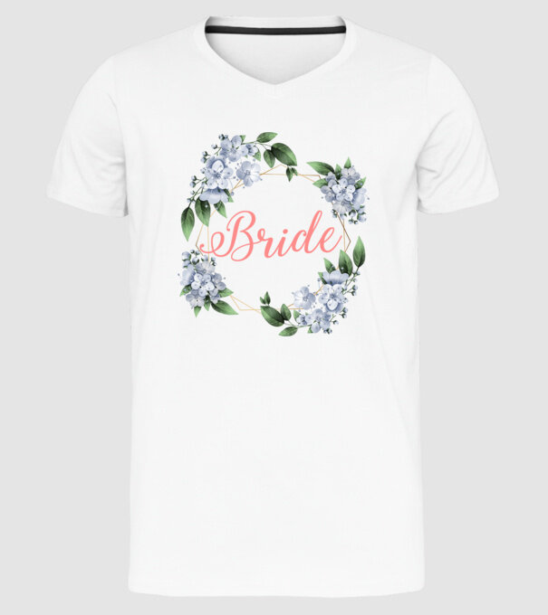 BRIDE blue floral model alb pe tricou