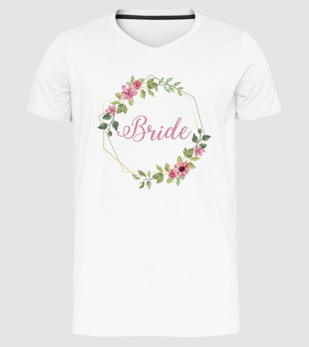 BRIDE pink floral model alb pe tricou