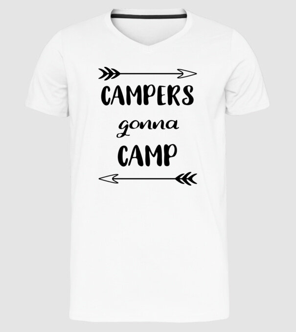 Campers gonna camp model alb pe tricou