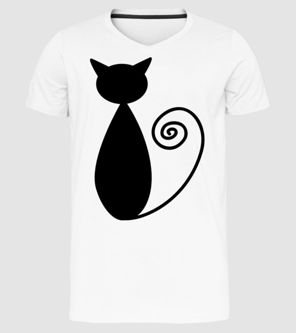 Siluetă pisică model alb pe tricou