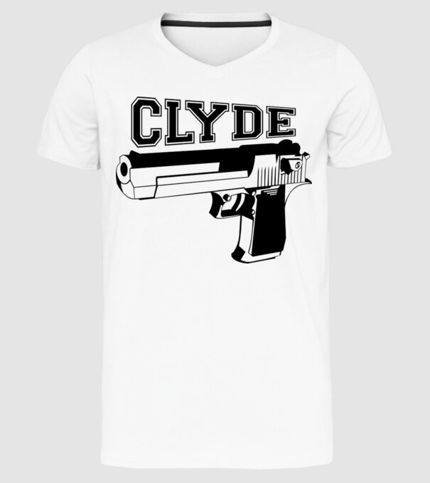 Clyde model alb pe tricou