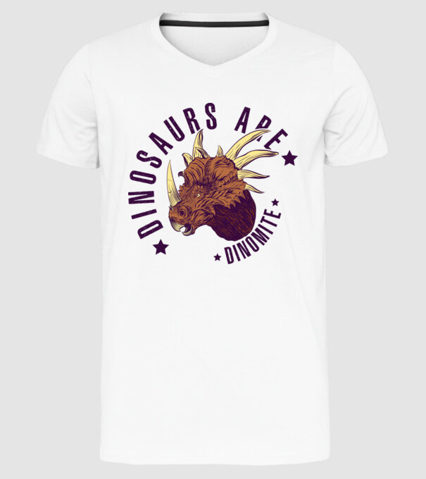 Dinomite model alb pe tricou