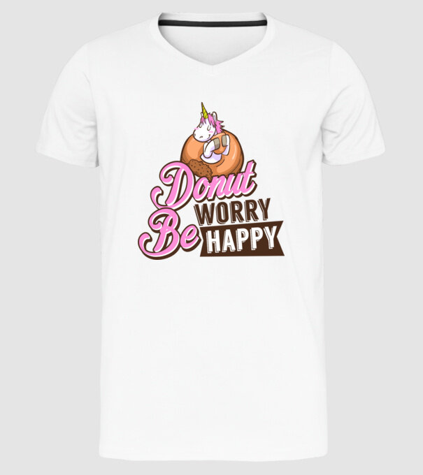 Donut worry be happy model alb pe tricou